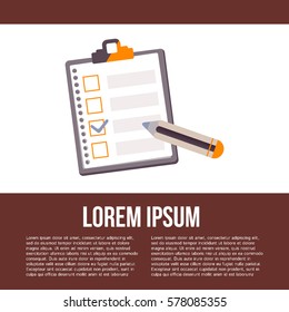 Clipboard with check list. Vector illustration.