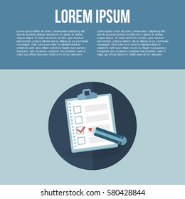 Clipboard with check list. Vector illustration.