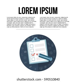Clipboard with check list. Vector illustration.