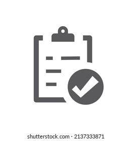Portapapeles con marca de verificación icono de vector negro. Formulario de trabajo con el símbolo correcto, marcado o marca de verificación.