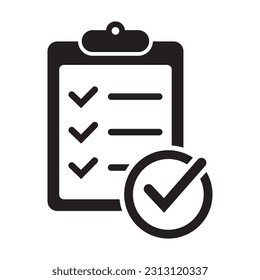 Portapapeles con icono de marca de verificación aislado en segundo plano. Símbolo de signo de lista de comprobación para diseño de sitio web y aplicación.