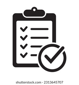 Portapapeles con icono de marca de verificación aislado en segundo plano. Símbolo de signo de lista de comprobación para diseño de sitio web y aplicación.