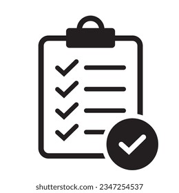 Clipboard with check mark icon isolated on background. Checklist sign symbol for web site and app design.