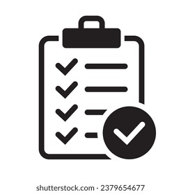 Clipboard with check mark icon isolated on background. Checklist sign symbol for web site and app design.