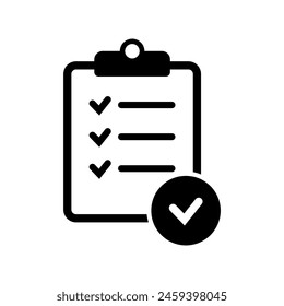 Portapapeles con marca de verificación aislado en el fondo. Símbolo de lista de comprobación para diseño de Sitio web y App.