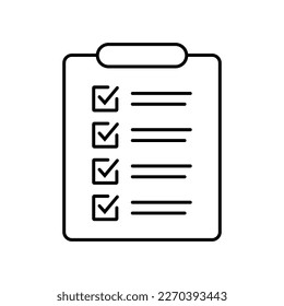 Clipboard with check mark icon in line style isolated on background. Checklist sign symbol for web site and app design.