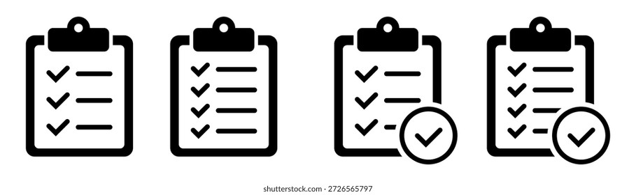 Área de transferência com ícone de marca de seleção definido. Símbolo de sinal de lista de verificação para design de site e aplicativo.