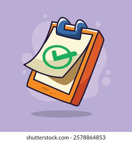 Clipboard with check mark icon. Vector illustration in cartoon style