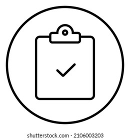 Icono de la marca de verificación del portapapeles dentro del círculo, documento aprobado, contorno negro, iconos de línea.