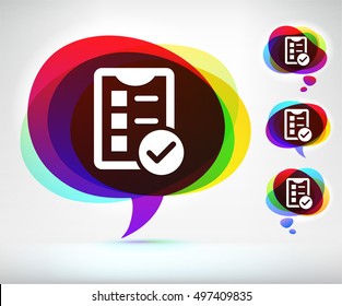Clipboard with Check Mark on Colorful Speech Bubble