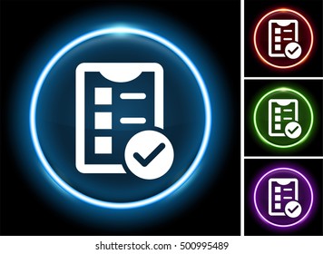 Clipboard with Check Mark on Glow Round Button