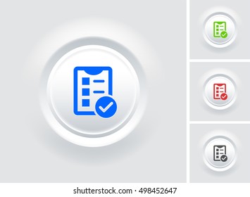Clipboard with Check Mark on White Bevel Round Button