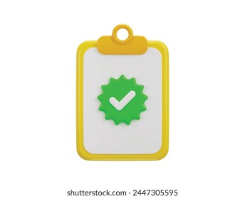 Portapapeles con marca de verificación papel aceptar icono Ilustración vectorial de representación 3d