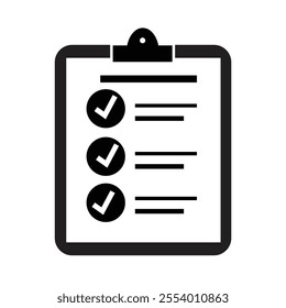 clipboard with check mark sign on white paper. checklist icon isolated on white background