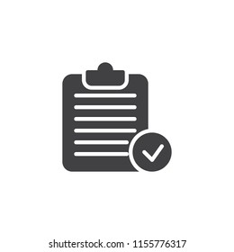Clipboard Check Mark vector icon. filled flat sign for mobile concept and web design. Checklist simple solid icon. Symbol, logo illustration. Pixel perfect vector graphics
