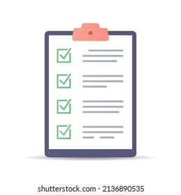 Clipboard and check marks. Checklist Flat style design vector illustration.