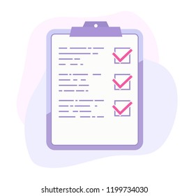 Clipboard and check marks. Flat style design vector illustration