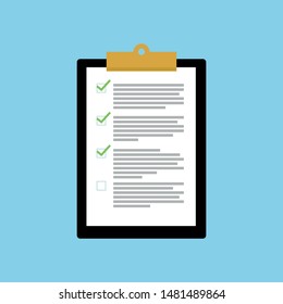 Clipboard and check marks with flat style. Vector illustration