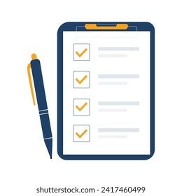 Clipboard and check marks. Flat style design vector illustration
