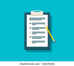 Clipboard and Check Marks. Flat Style Design Vector Illustration on Blue Background