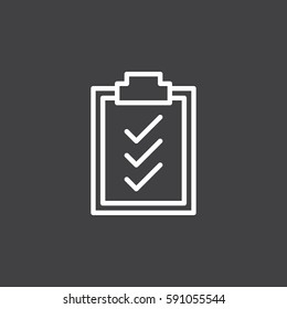 Clipboard check marks line icon, outline vector sign, linear white pictogram. Symbol, logo illustration. Editable stroke. Pixel perfect