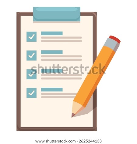 Clipboard with check marks on paper sheet and pencil taking notes