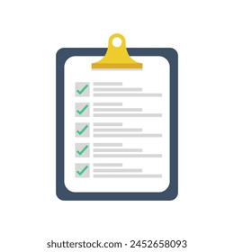 Portapapeles y marcas de verificación. Ilustración vectorial plana del icono Comprobar informe