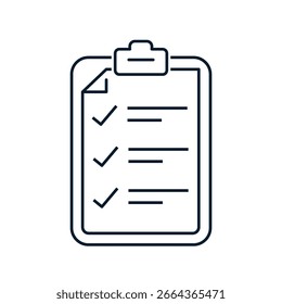 Área de transferência, marcas de verificação. Ícone linear de vetor isolado no plano de fundo branco.