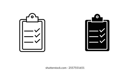 Clipboard check outlined and solid icon vector collection.