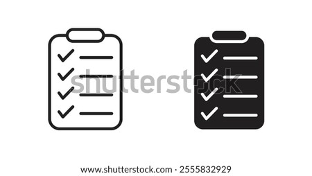 Clipboard check outlined and solid icon vector collection.