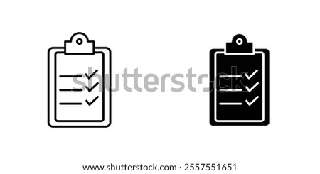 Clipboard check outlined and solid icon vector collection.