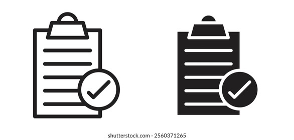 Clipboard check vector icon set in black color.