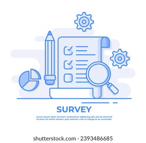 Clipboard with checkboxes, pencil, diagram, magnifying glass, Checklist, Complete tasks, To-do list, Survey concept flat vector illustration for business task, exams