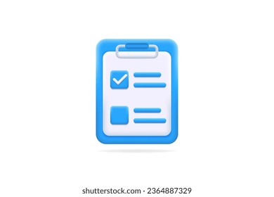 Clipboard with checklist. 3d notepad with checkbox and tick. Clip pad checkmark icon for task, test, plan complete, document sign, to do list, voting, examination concept. Isolated vector illustration