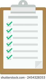 Portapapeles con una lista de verificación con todas las casillas de verificación validadas en estilo de diseño plano (recortado)