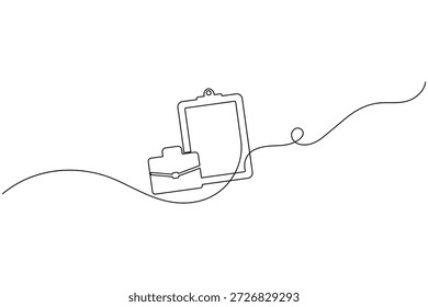 Lista de comprobación de Portapapeles con el icono del maletín Una línea de arte minimalista Ilustración vectorial de gestión de trabajo