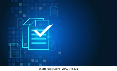 Portapapeles con lista de comprobación o comprobar documentos digitales sobre fondo azul. Vector empresarial