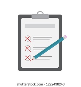 Clipboard and checklist with check marks and red pen business design vector illustration
