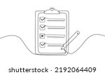 Clipboard with checklist. Continuous line one drawing. Vector illustration. Simple line illustration.