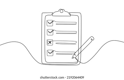 Clipboard and checklist  Continuous line one drawing  Vector illustration  Simple line illustration 