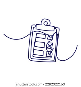 Clipboard with checklist. Continuous line one drawing. Vector illustration. Simple line illustration. Eps 10. Vector illustration. 