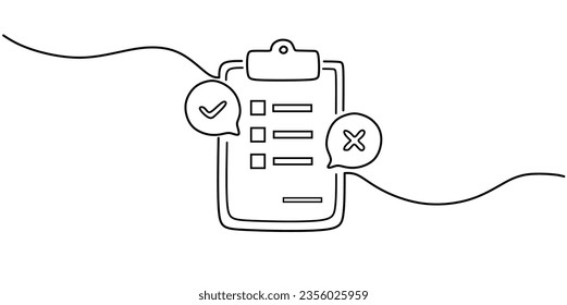 Clipboard with checklist. Continuous line one drawing. Vector illustration. Simple line illustration. 