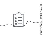Clipboard with a Checklist Continuous One Line Drawing Vector. Task and To-Do List Vector Icon