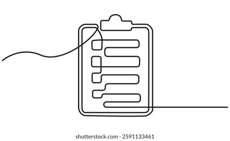 clipboard with checklist continuous one line drawing, Continuous Line Drawing of Checklist Icon.