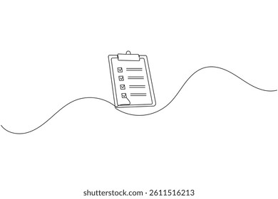 Clipboard with a checklist continuous one line drawing and minimalist style isolate outline vector icon