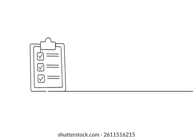 Clipboard with a checklist continuous one line drawing and minimalist style isolate outline vector icon