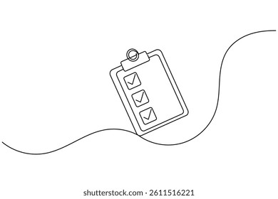Clipboard with a checklist continuous one line drawing and minimalist style isolate outline vector icon