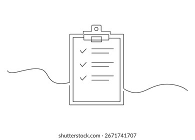 Área de transferência com checklist desenho contínuo de uma linha e ícone isolado do vetor de contorno