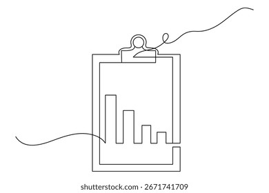 Clipboard with checklist continuous one line drawing and isolated outline vector icon