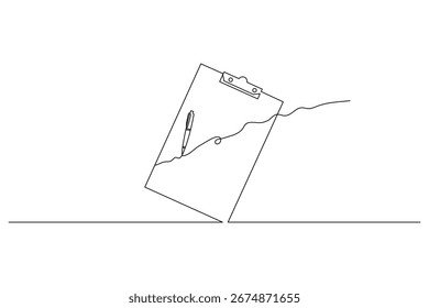 Portapapeles con lista de comprobación de una línea de dibujo continuo y estilo minimalista